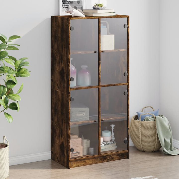 skab med låger 68x37x142 cm konstrueret træ røget egetræsfarve