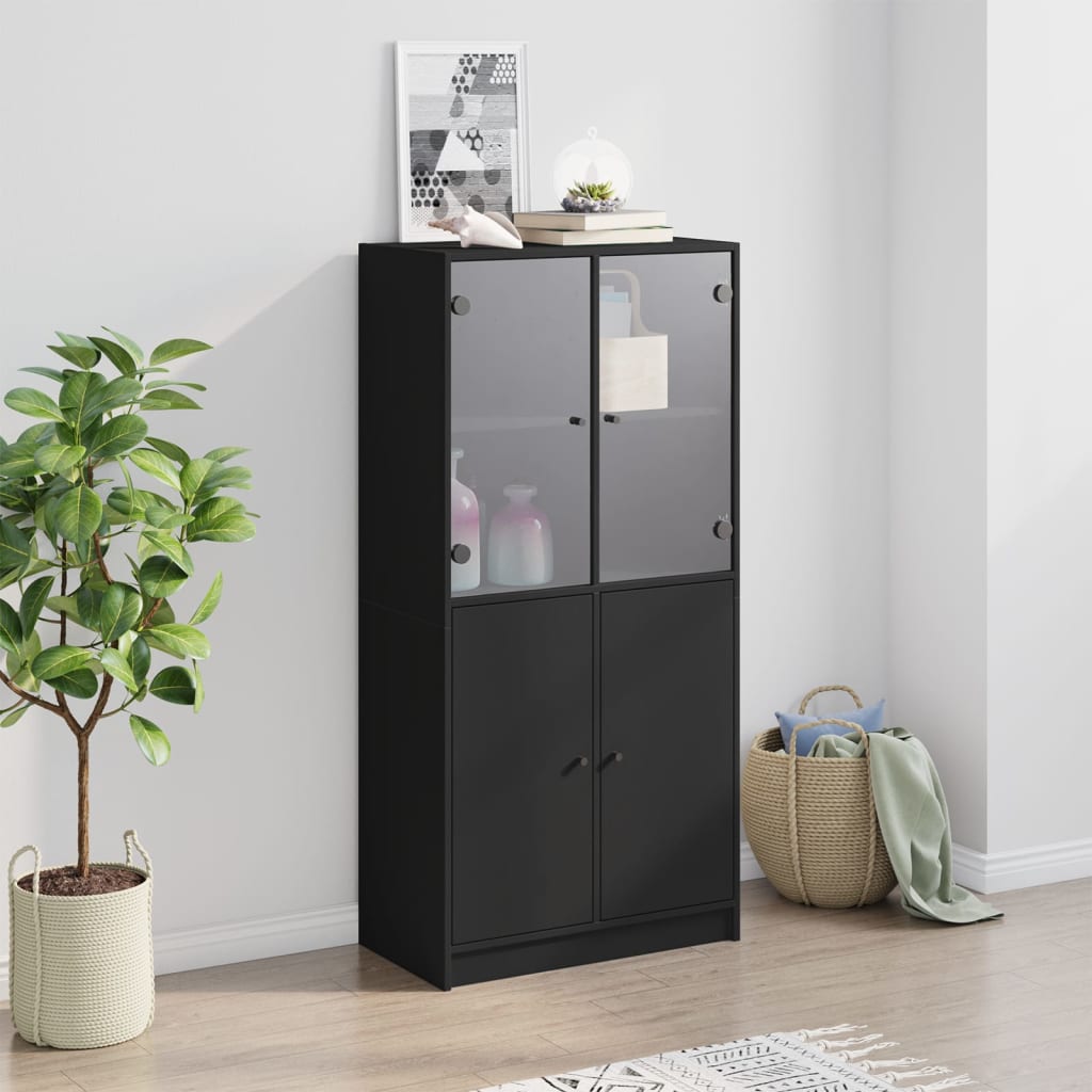 skab med låger 68x37x142 cm konstrueret træ sort