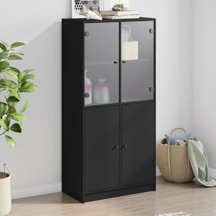 skab med låger 68x37x142 cm konstrueret træ sort