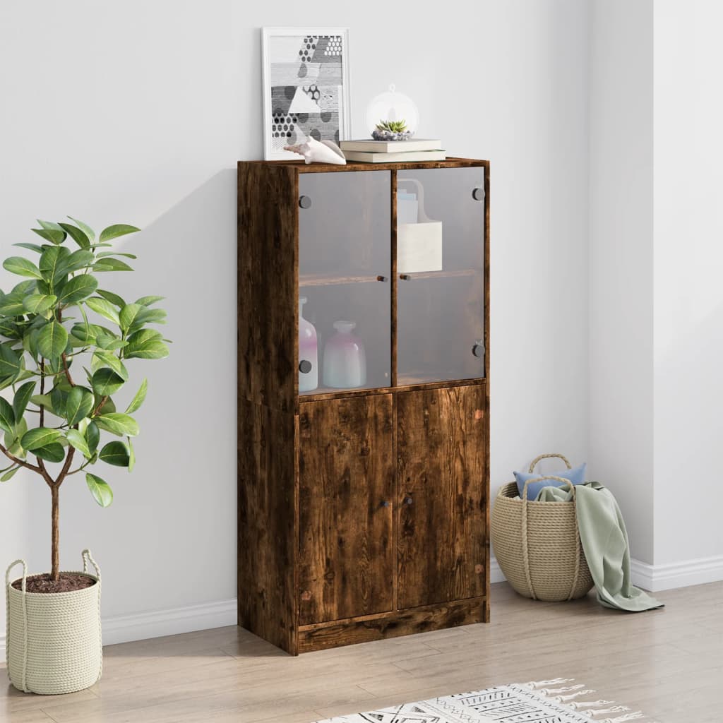 skab med låger 68x37x142 cm konstrueret træ røget egetræsfarve