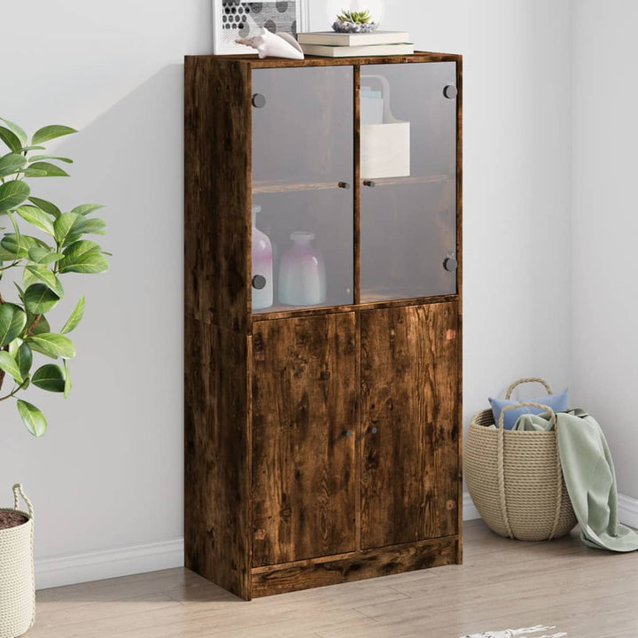 skab med låger 68x37x142 cm konstrueret træ røget egetræsfarve