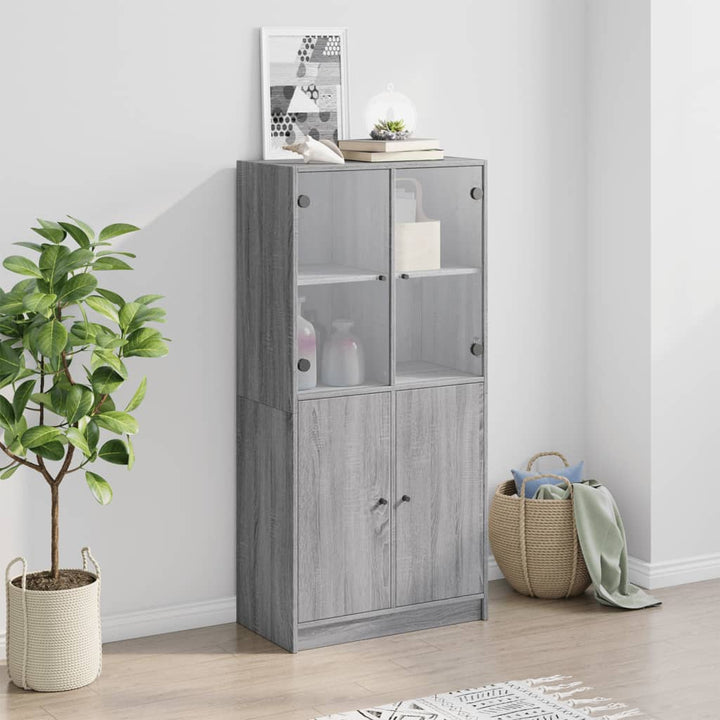 skab med låger 68x37x142 cm konstrueret træ grå sonoma-eg