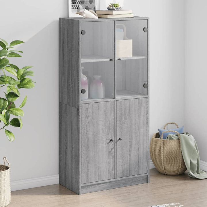skab med låger 68x37x142 cm konstrueret træ grå sonoma-eg