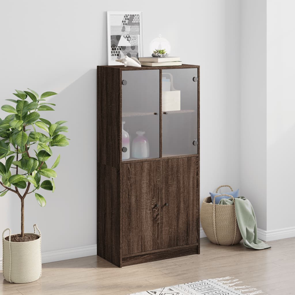 skab med låger 68x37x142 cm konstrueret træ brun egetræsfarve
