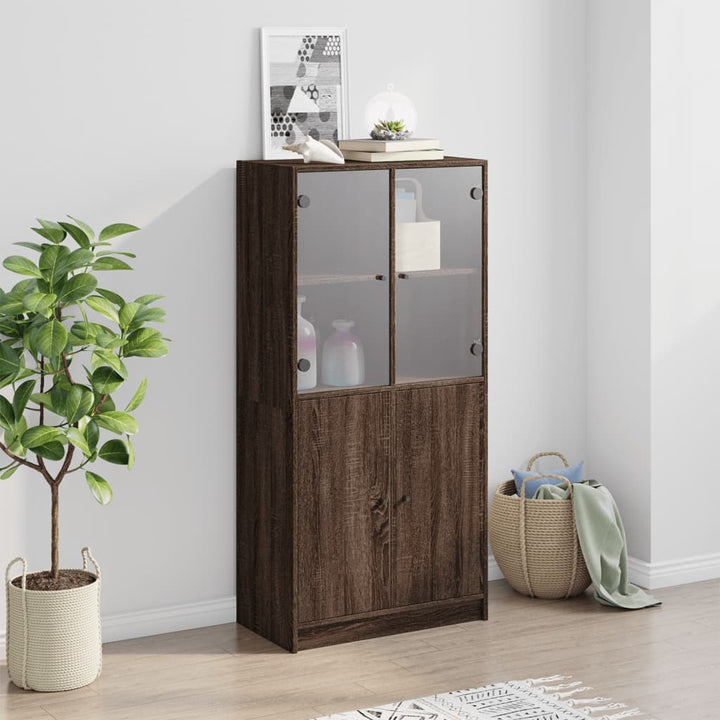 skab med låger 68x37x142 cm konstrueret træ brun egetræsfarve