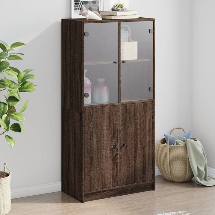 skab med låger 68x37x142 cm konstrueret træ brun egetræsfarve