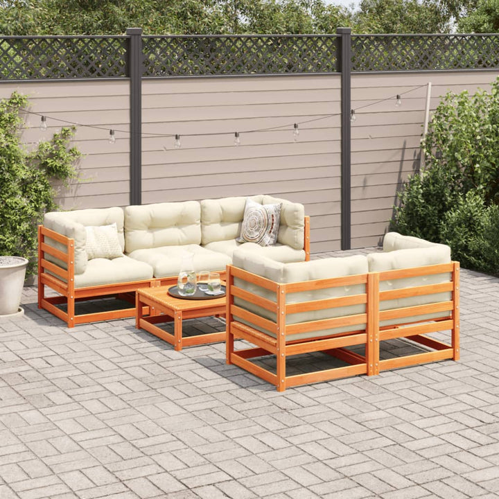 sofasæt til haven 6 dele med hynder massivt fyr gyldenbrun