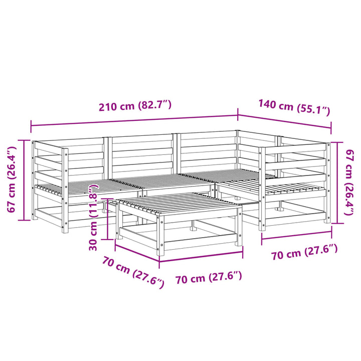 sofasæt til haven 5 dele massivt fyrretræ