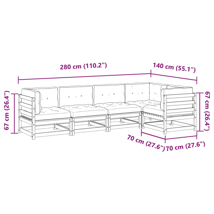 sofasæt til haven 5 dele med hynder massivt douglasgran