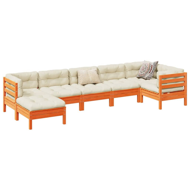 sofasæt til haven 7 dele med hynder massivt fyr gyldenbrun
