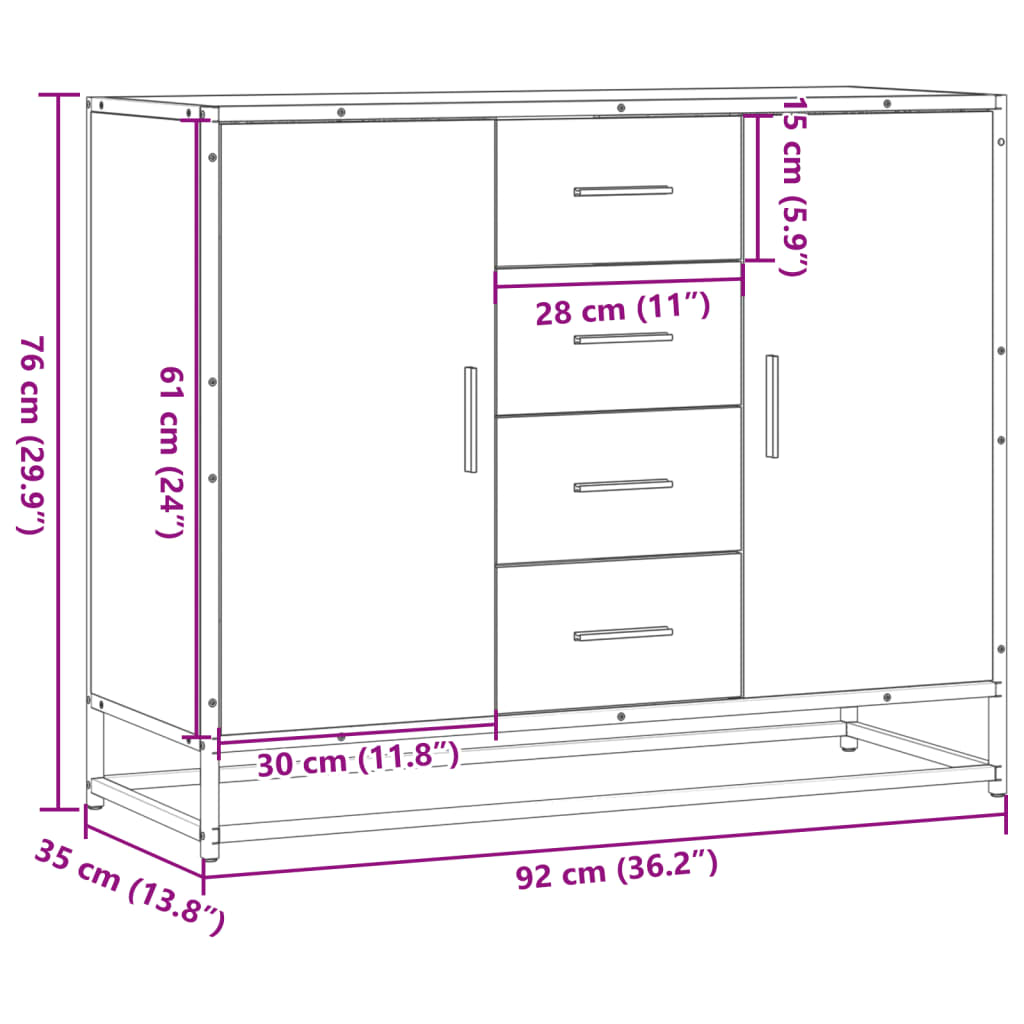 skænk 92x35x76 cm konstrueret træ grå sonoma-eg