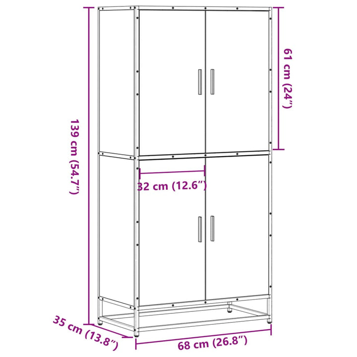 skab 68x35x139 cm konstrueret træ grå sonoma-eg