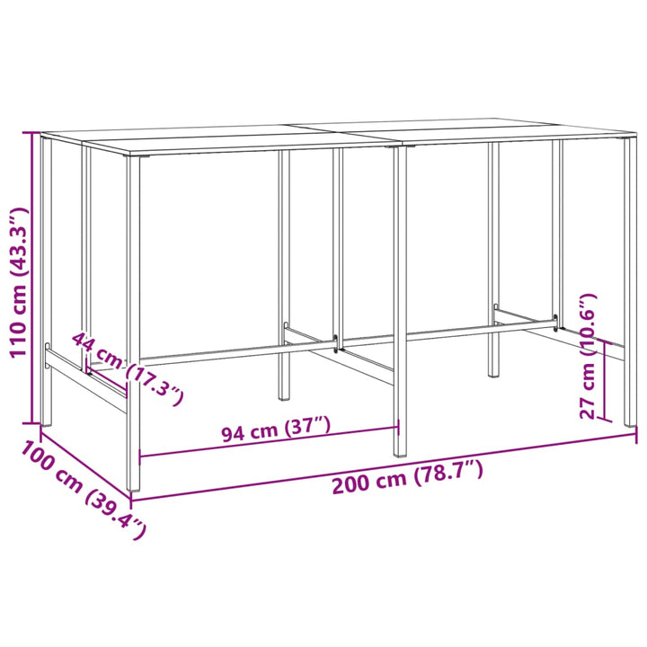 barbord 200x100x110 cm pulverlakeret stål sort