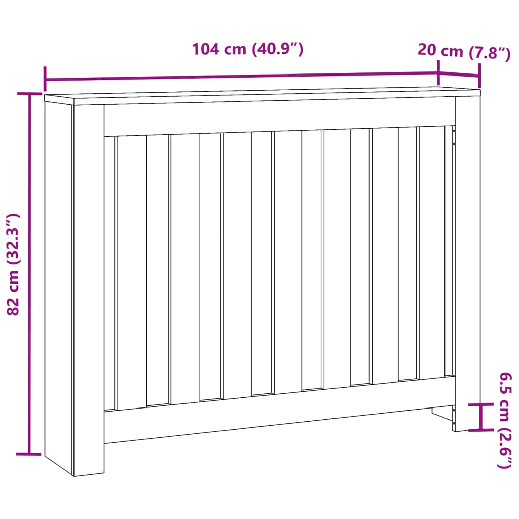 radiatorskjuler 104x20x82 cm konstrueret træ hvid