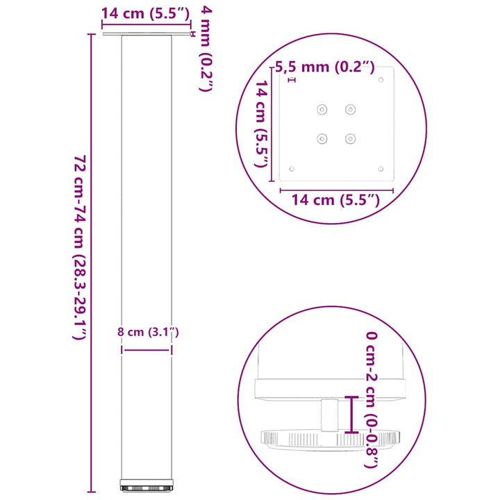 sofabordben 4 stk. 72-74 cm stål antracitgrå