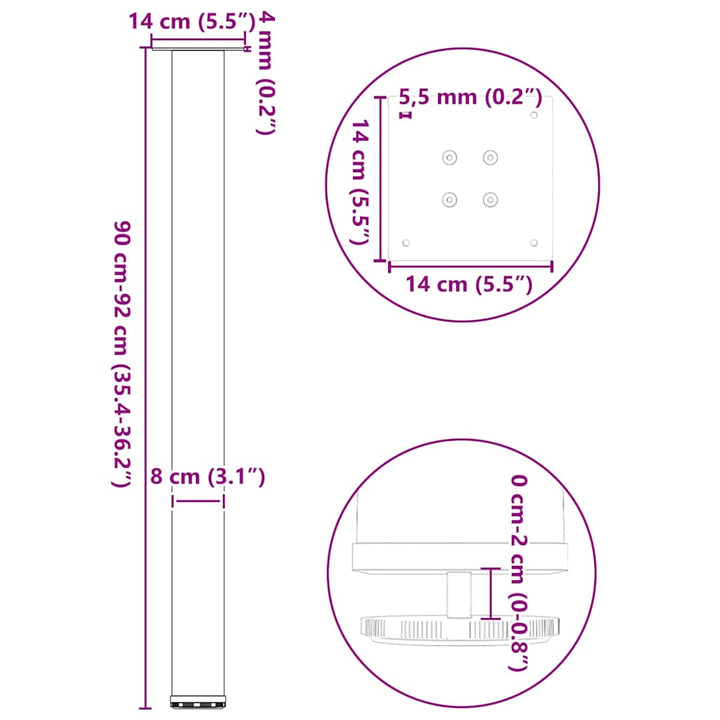 sofabordben 4 stk. naturstål 90-92 cm stål