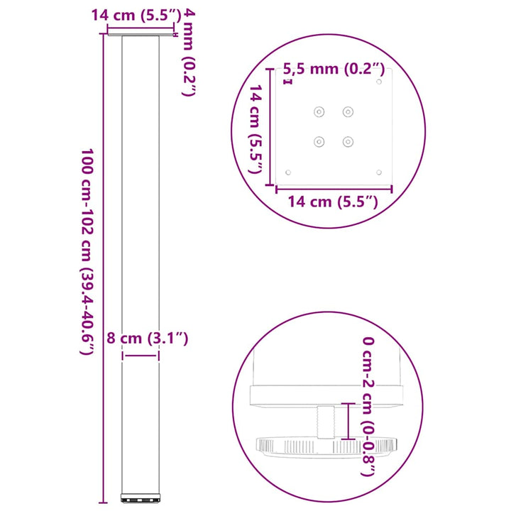 barbordsben 4 stk. antracit 100-102 cm stål