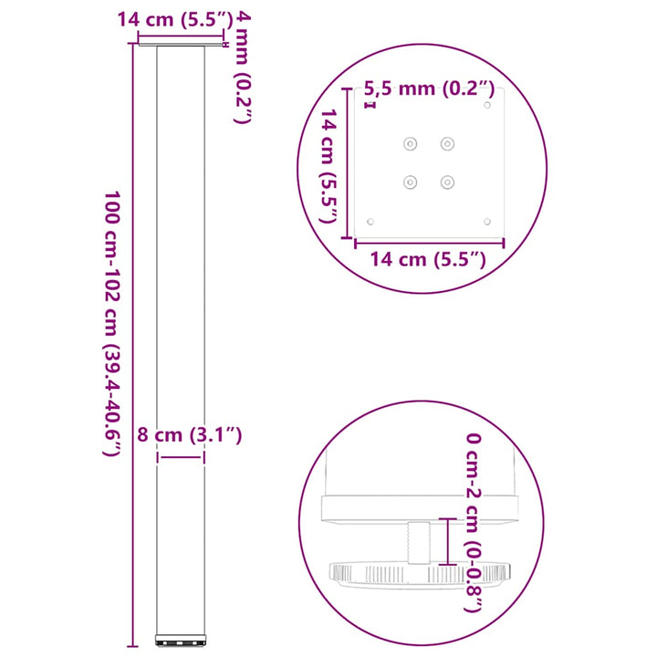 sofabordben 4 stk. naturstål 100-102 cm stål