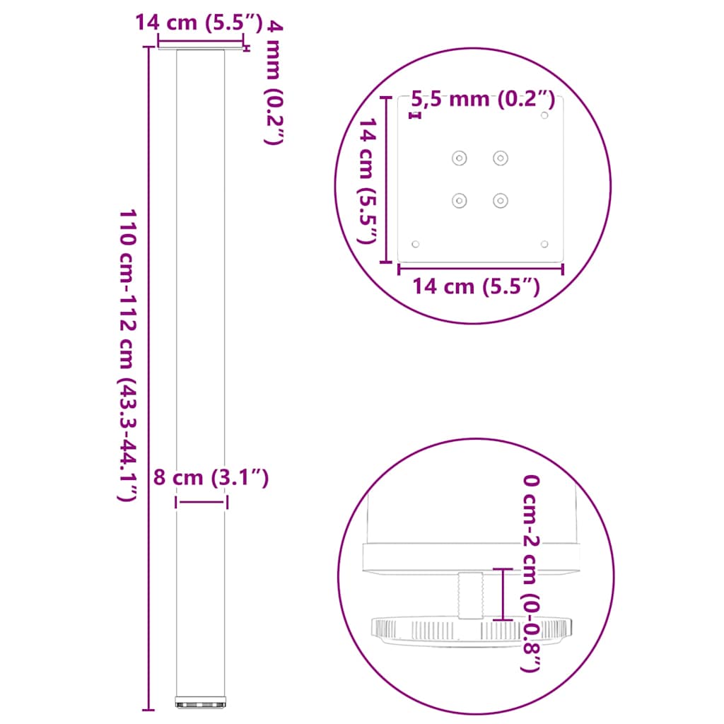 sofabordben 4 stk. 110-112 cm stål sort