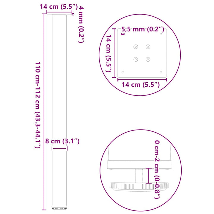 sofabordben 4 stk. 110-112 cm stål sort