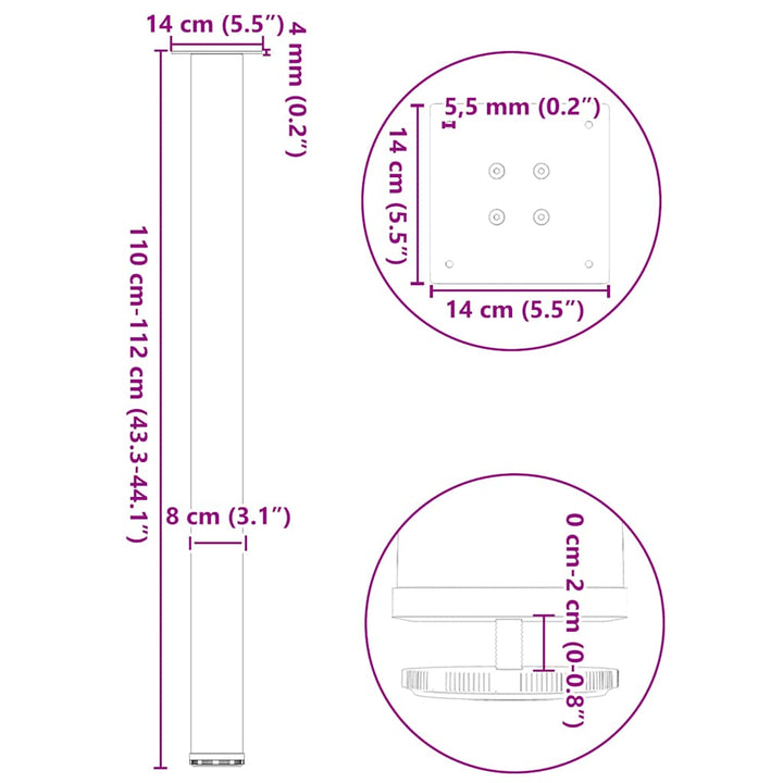 barbordsben 4 stk. hvid 110-112 cm stål