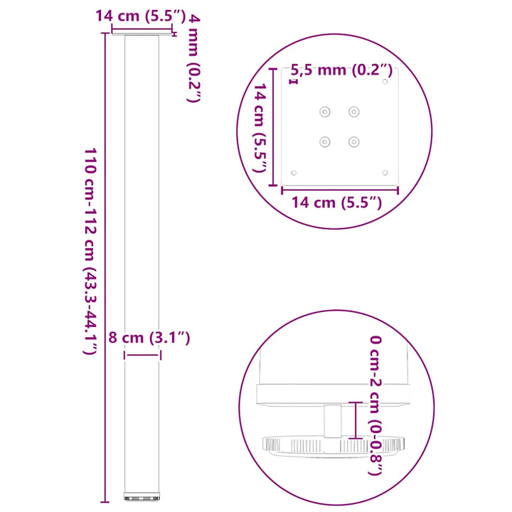 sofabordben 4 stk. naturstål 110-112 cm stål