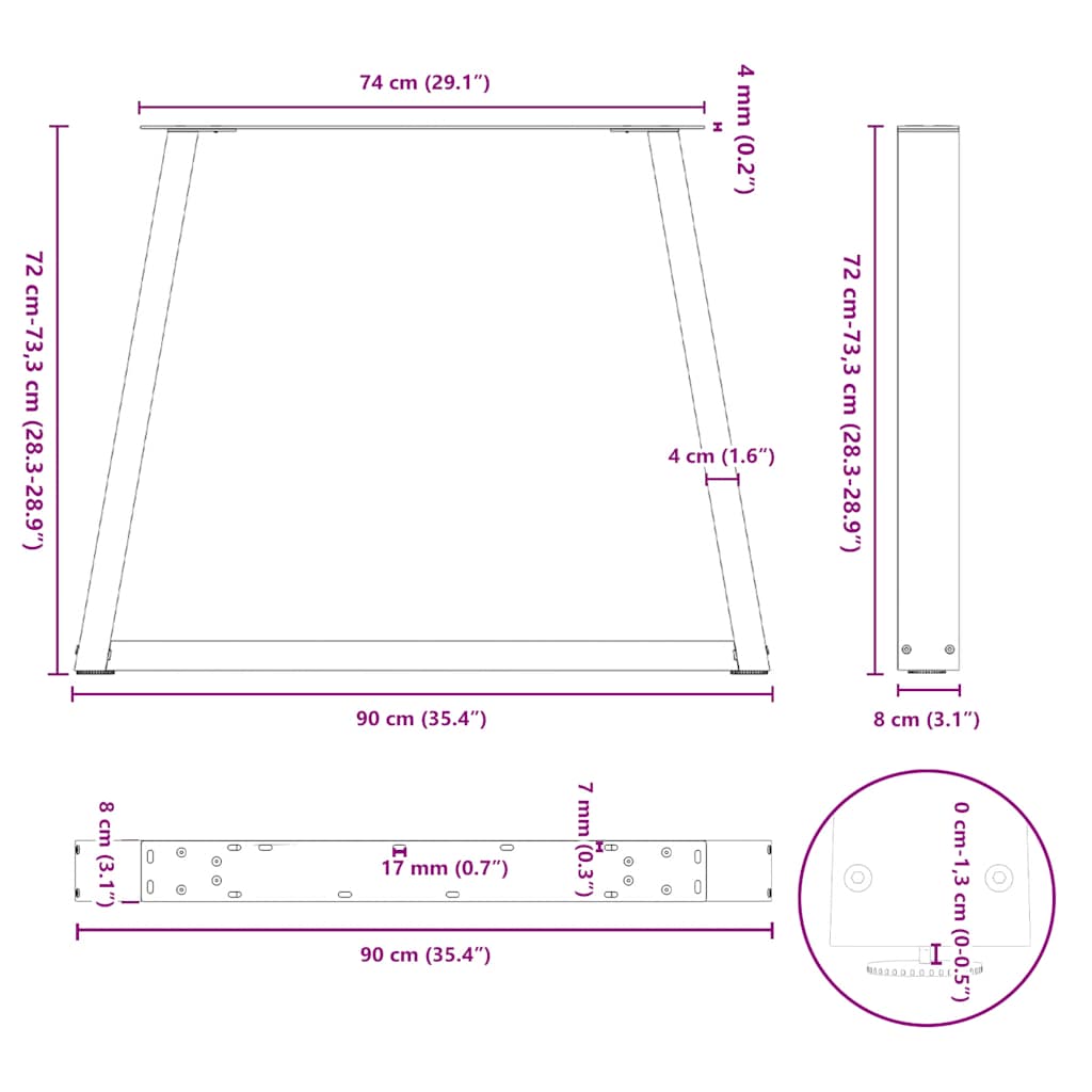 spisebordsben V-formet 2 stk. antracit 90 x (72-73,3) cm stål