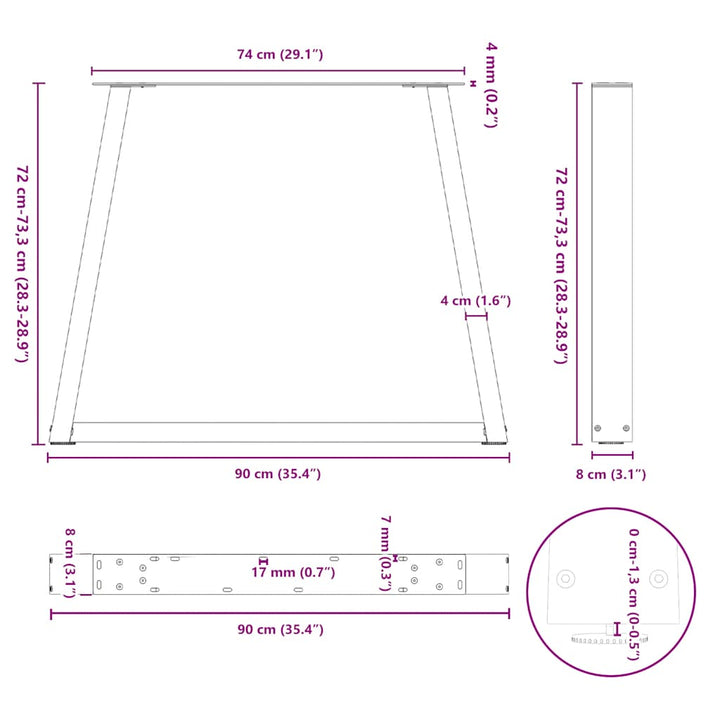 spisebordsben V-formet 2 stk. antracit 90 x (72-73,3) cm stål