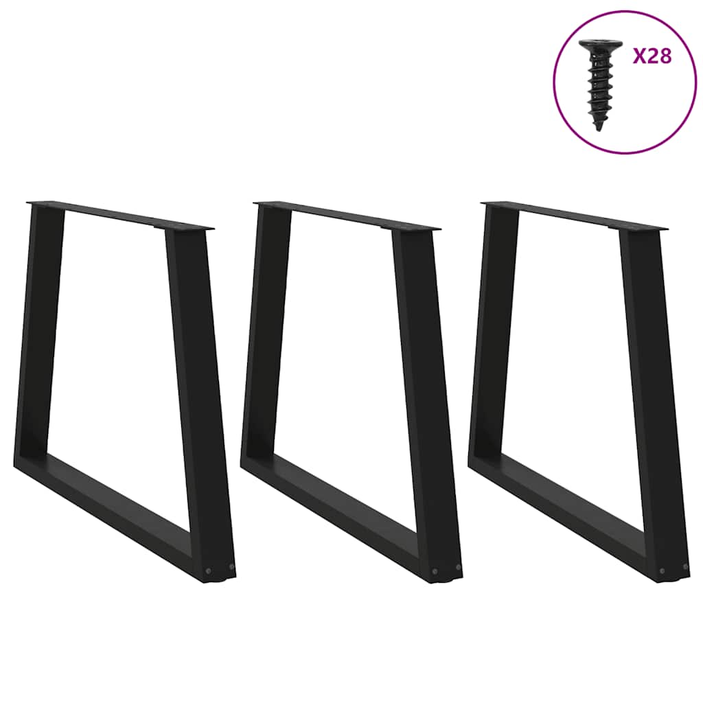spisebordben V-formet 3 stk. sort 90 x (72-73,3) cm stål