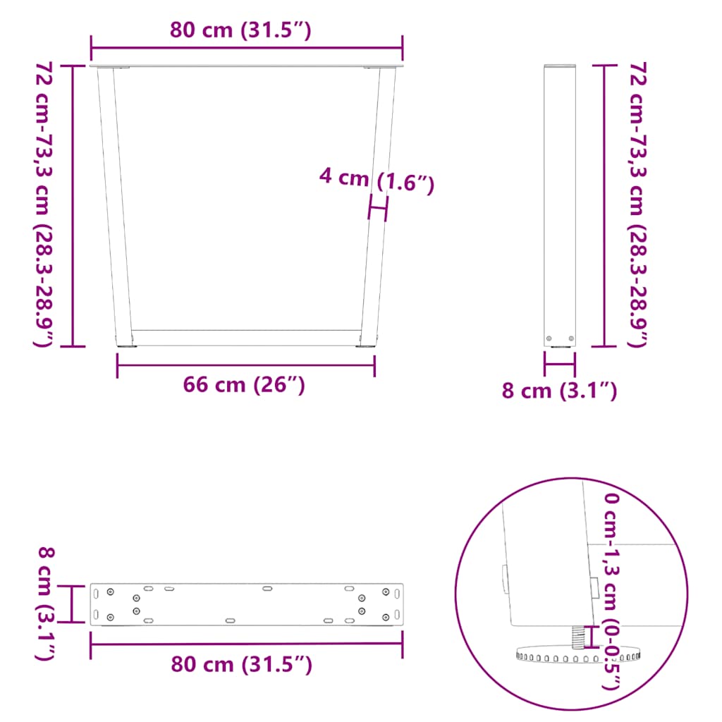 spisebordsben V-formet 2 stk. hvid 80x(72-73,3) cm stål