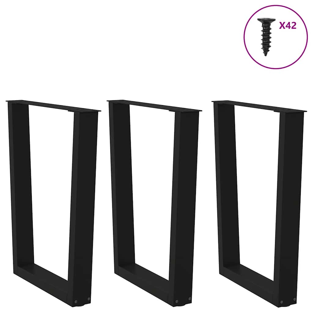 spisebordsben V-formet 3 stk. sort 70 x (72-73,3) cm stål
