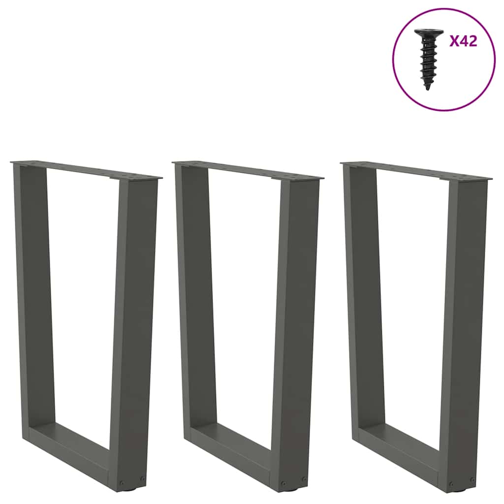 spisebordsben V-formet 3 stk. antracit 70 x (72-73,3) cm stål