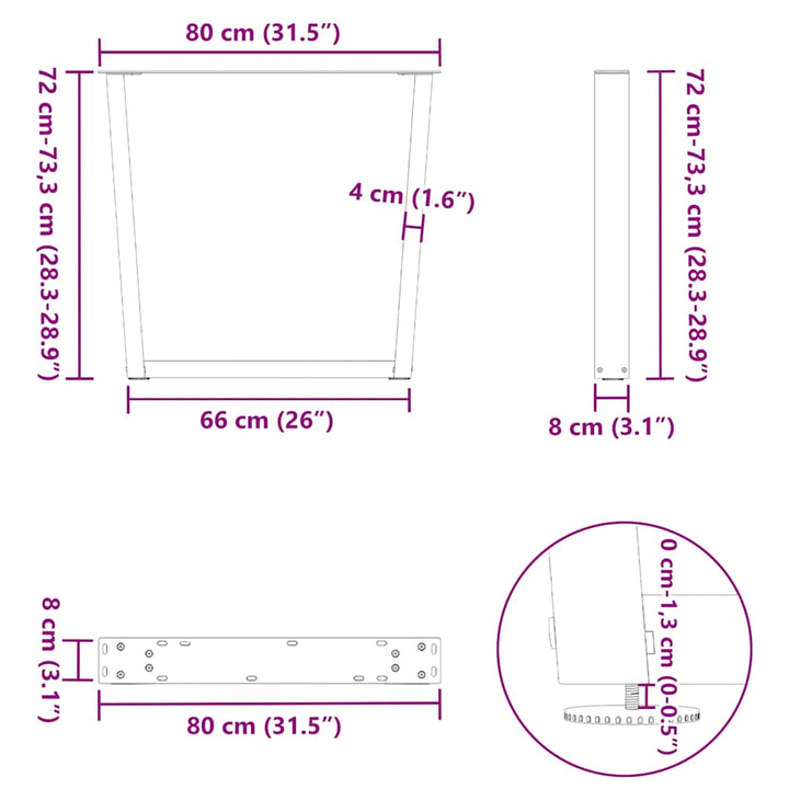 spisebordsben V-formet 3 stk. antracit 80x(72-73,3) cm stål