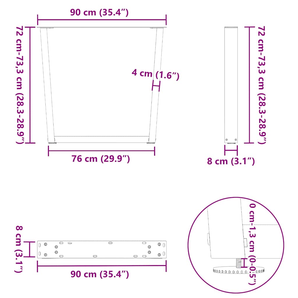 spisebordsben V-formet 3 stk. antracit 90 x (72-73,3) cm stål