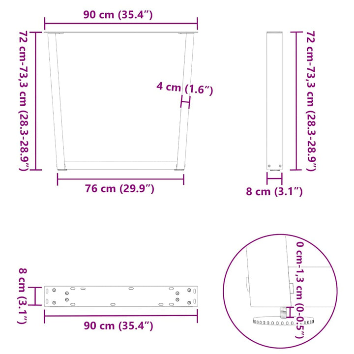 spisebordsben V-formet 3 stk. antracit 90 x (72-73,3) cm stål
