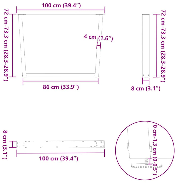 Spisebordsben V-form 3 stk Sort 100x(72-73,3) cm Stål
