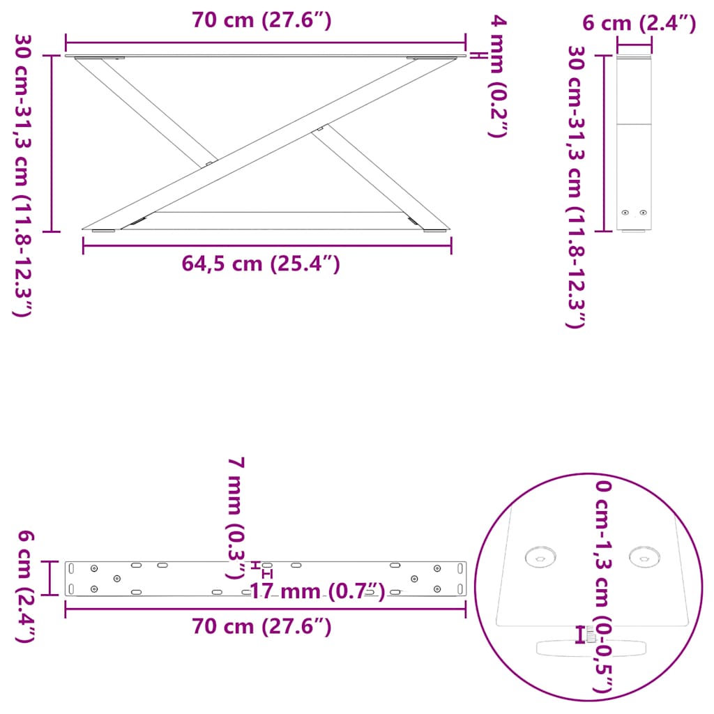 Sofabordben 2 stk Hvid 70x(30-31,3) cm Stål