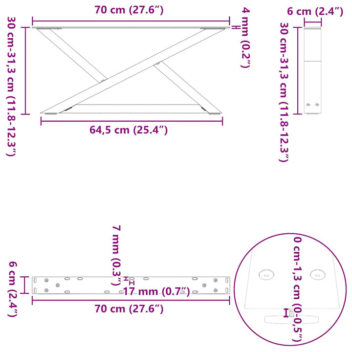 Sofabordben 2 stk Hvid 70x(30-31,3) cm Stål