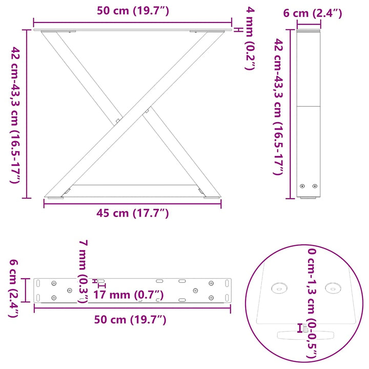 Sofabordben 2 stk Sort 50x(42-43,3) cm Stål