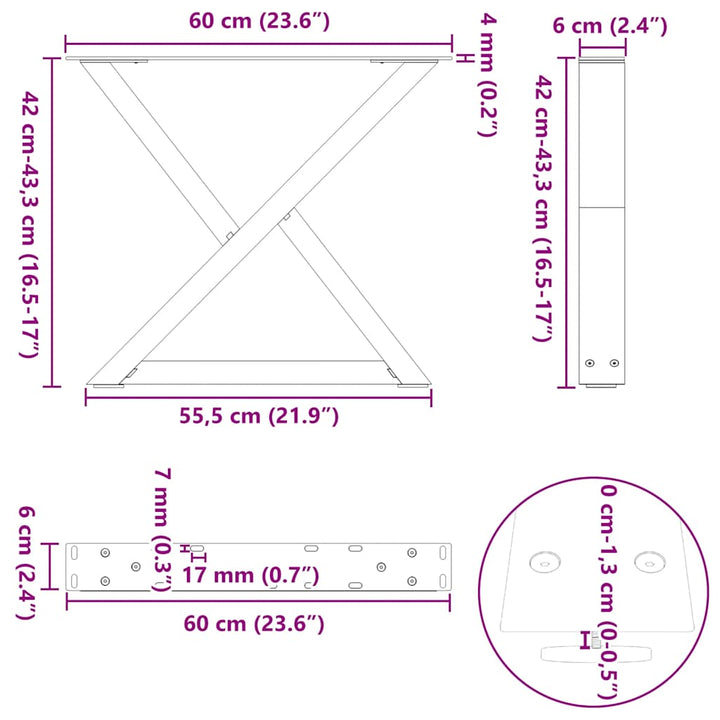 Sofabordben 2 stk Sort 60x(42-43,3) cm Stål