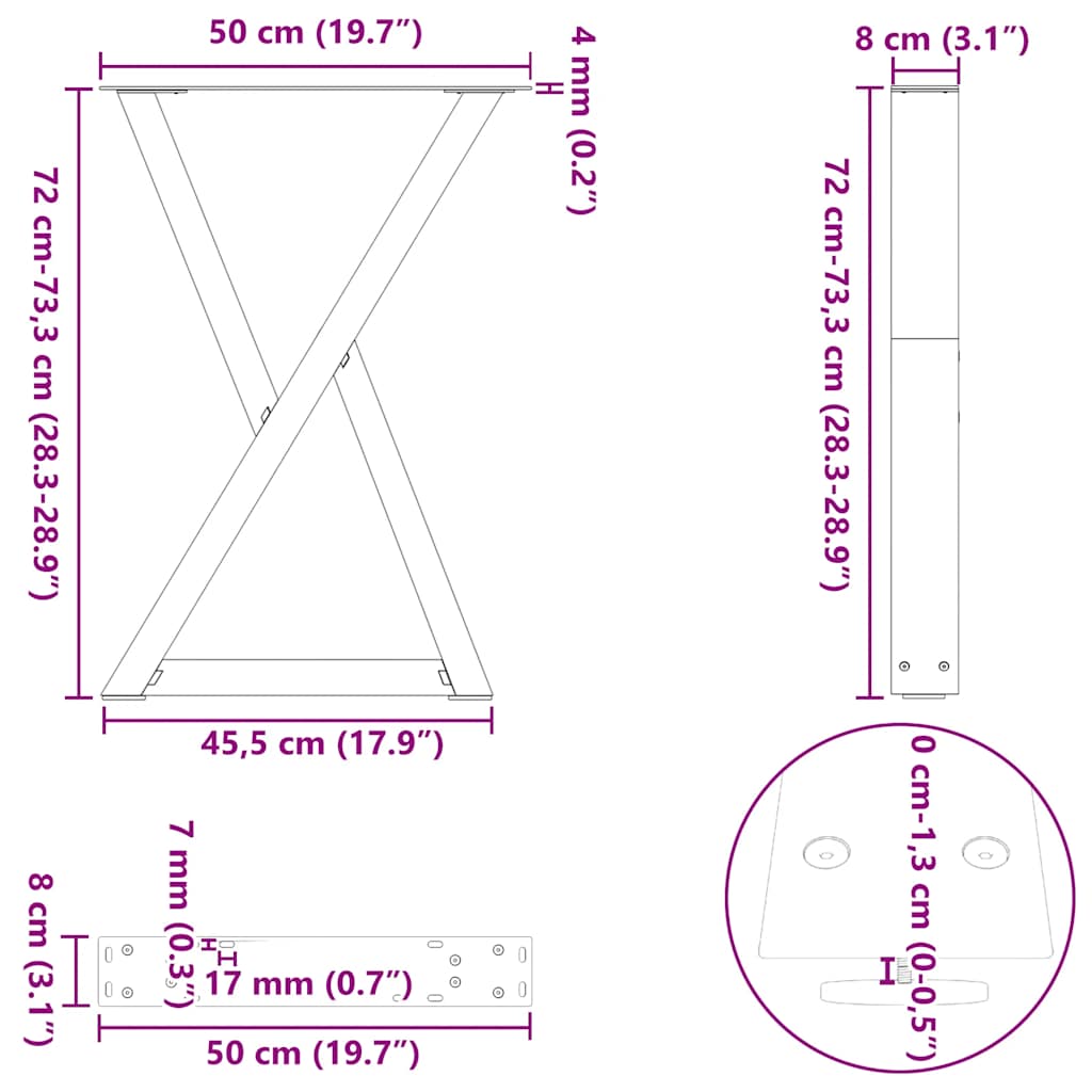 spisebordsben 2 stk. antracit 50x(72-73,3) cm stål