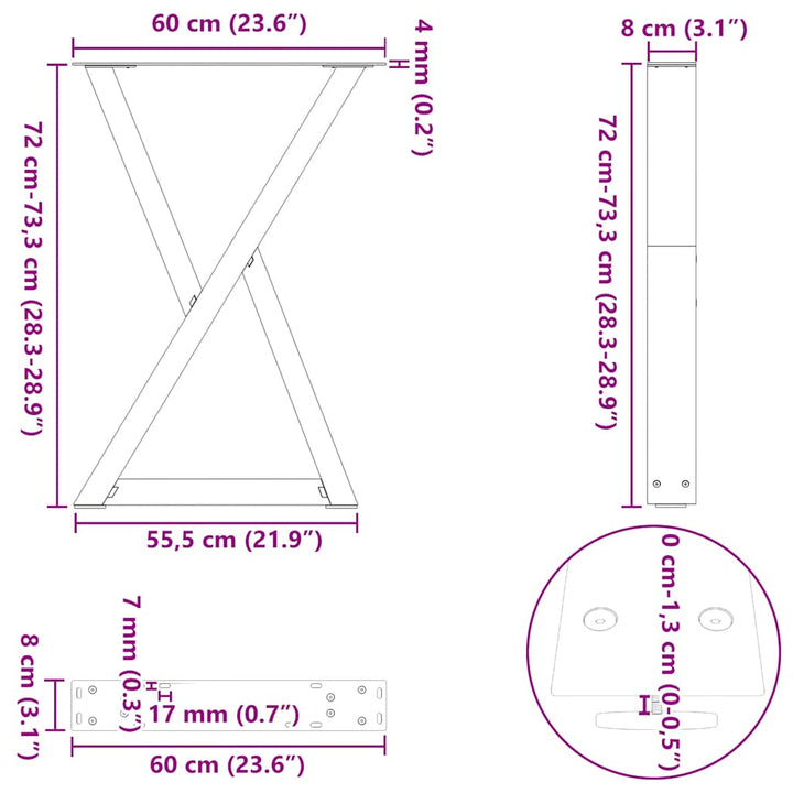 spisebordsben 2 stk. antracit 60 x (72-73,3) cm stål