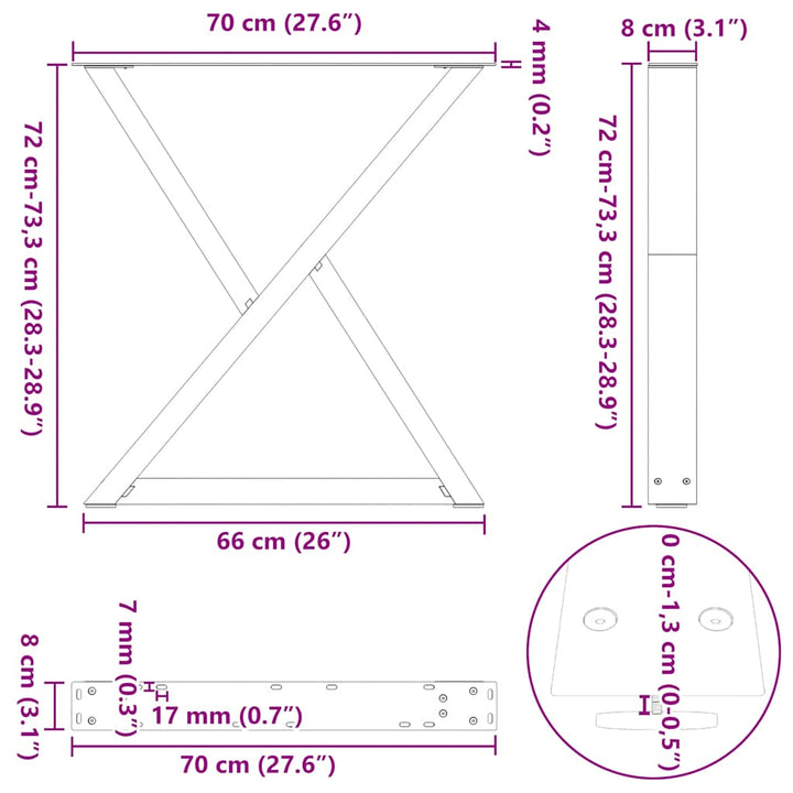 spisebordsben 2 stk. antracit 70 x (72-73,3) cm stål