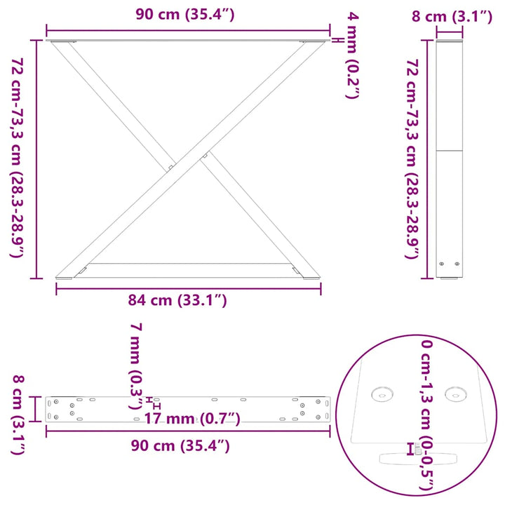 spisebordsben 2 stk. sort 90 x (72-73,3) cm stål