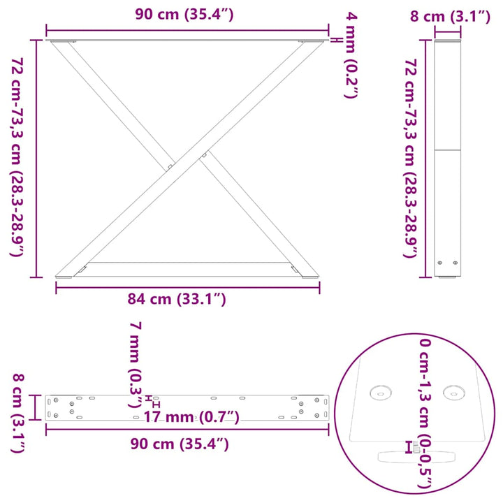 spisebordsben 2 stk. hvid 90 x (72-73,3) cm stål
