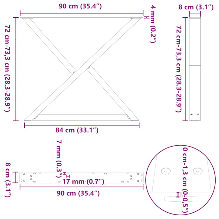 spisebordsben 2 stk. antracit 90 x (72-73,3) cm stål