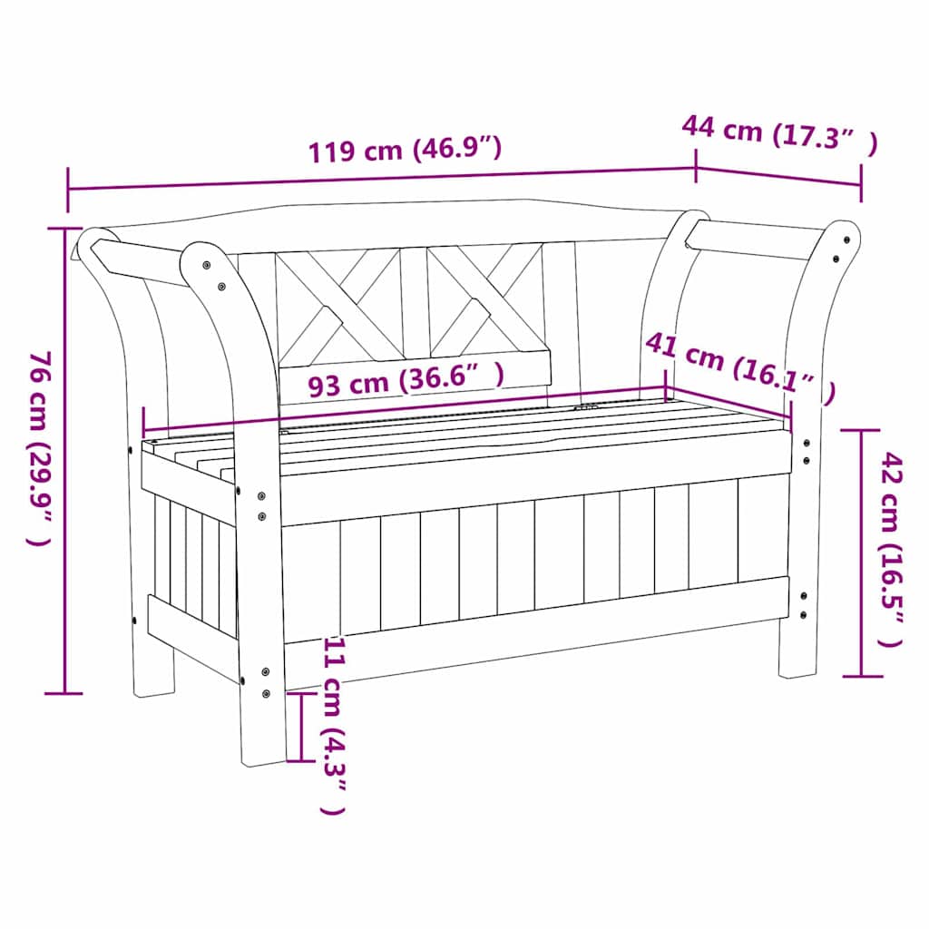 Have opbevaringsbænk Brun 119 x 76 x 44cm Massivt fyrretræ