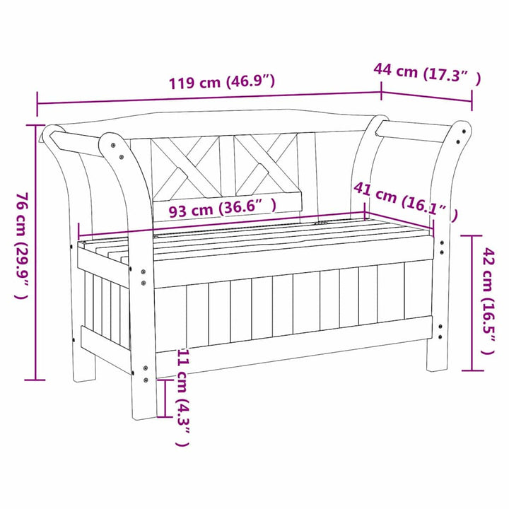Have opbevaringsbænk Brun 119 x 76 x 44cm Massivt fyrretræ