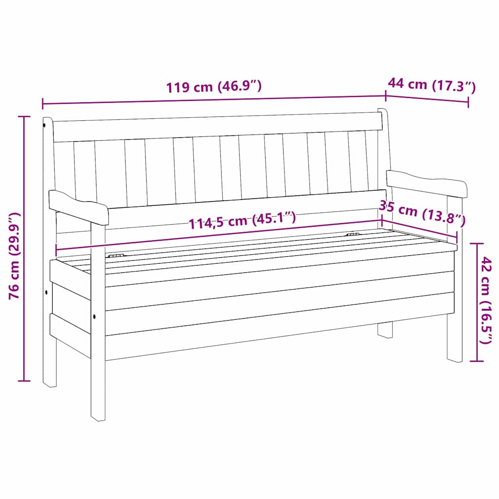 Udendørs bænk Brun 119 x 76 x 44cm Massivt fyrretræ