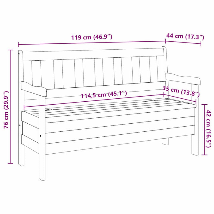 Udendørs bænk Brun 119 x 76 x 44cm Massivt fyrretræ